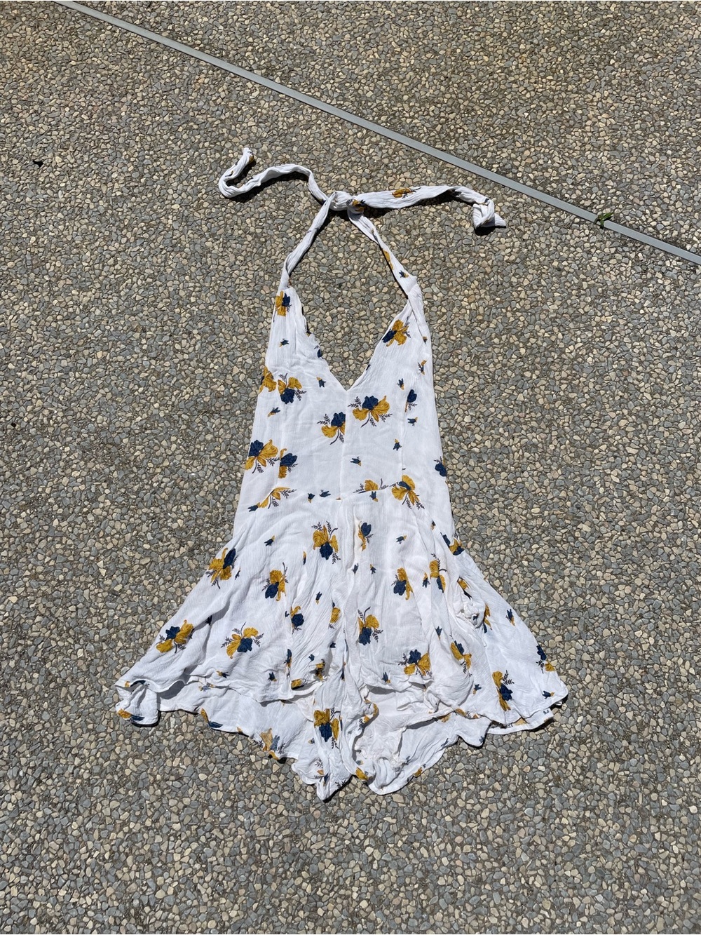 Free People White Floral Halter Romper with Yellow & Navy Flowers